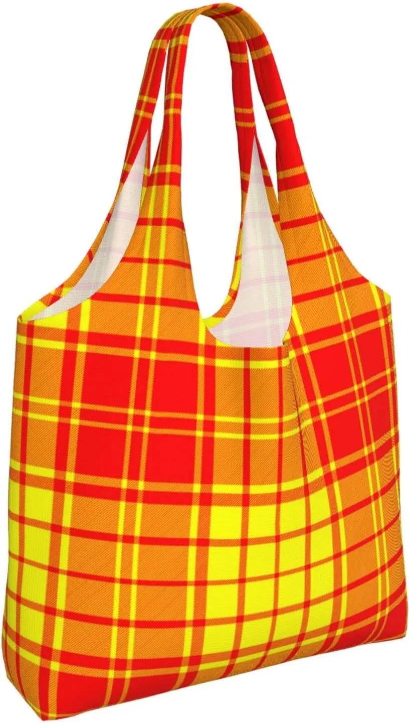 Canvas Shoulder Tote Bags For Women And Men, Reusable Grocery Bags, Large Capacity Clelland Modern Tartan Printed