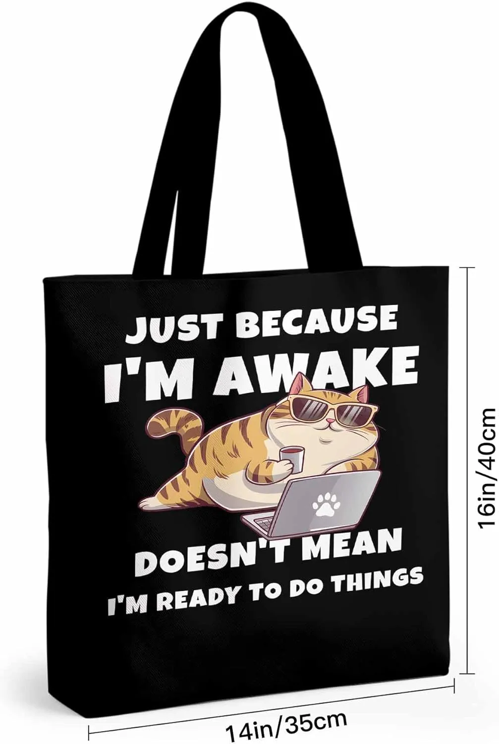 Canvas Tote Bag Cartoon Cat Work Reusable Grocery Shopping Bags with Handle, Funny Quote Large Canvas