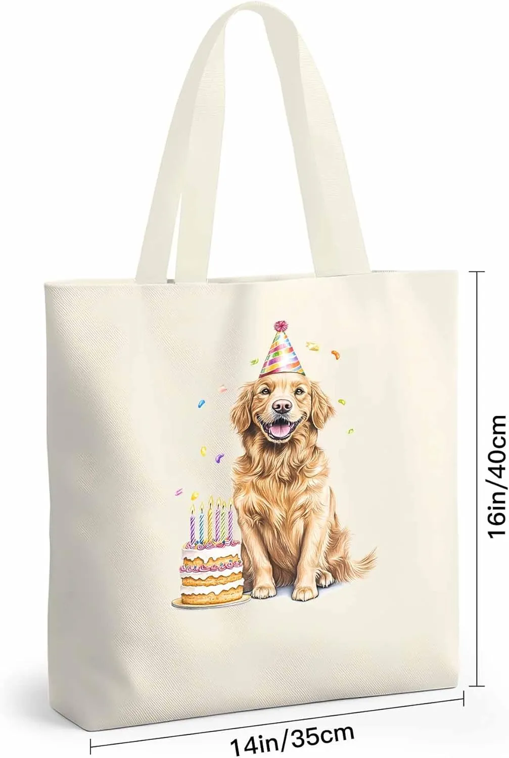 Canvas Tote Bag Dog Birthday Reusable Grocery Shopping Bags with Handle, Cute Animal Large Canvas