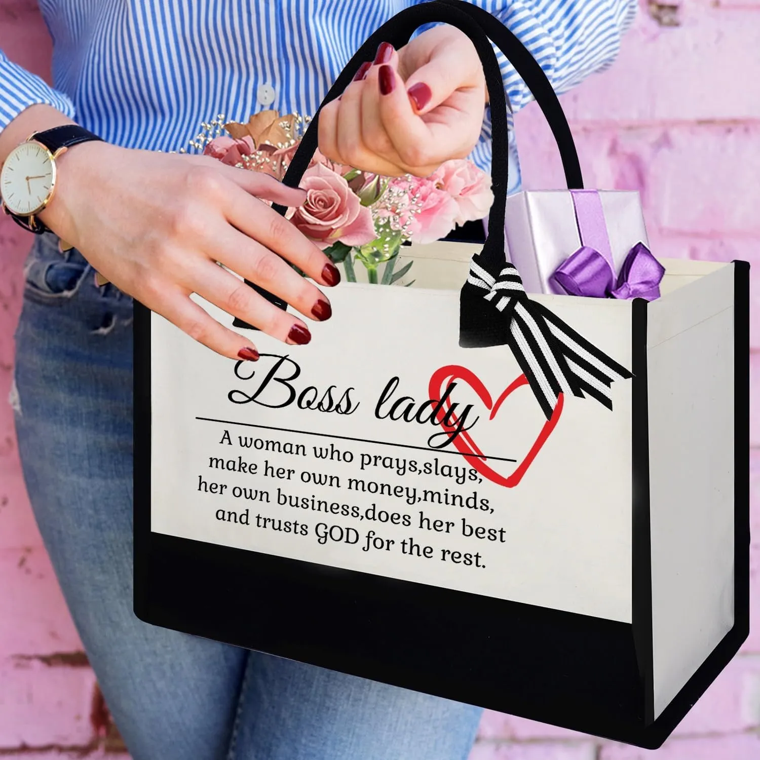 Canvas Tote Bag for Mom Nurse Teacher Boss Lady Dog Mom Christmas Birthday Gifts for Women Lady for Shopping