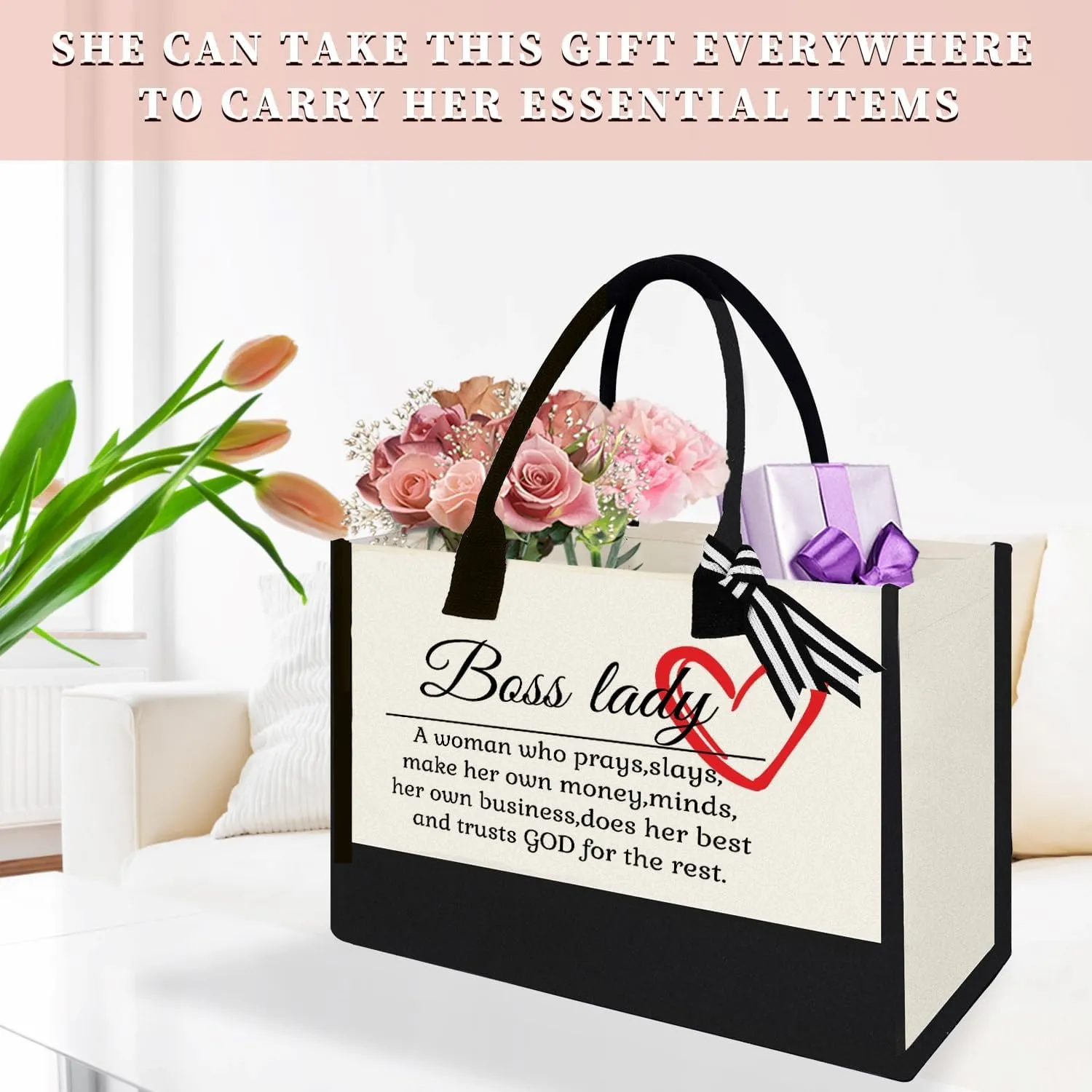 Canvas Tote Bag for Mom Nurse Teacher Boss Lady Dog Mom Christmas Birthday Gifts for Women Lady for Shopping