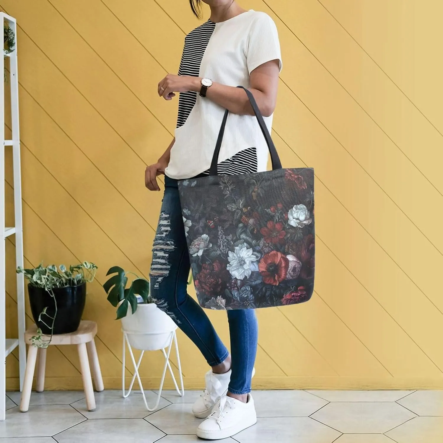 Canvas Tote Bag for Women with Zipper Pocket Reusable Grocery Shopping Bags Large Travel Shoulder Bag Handbag Bags