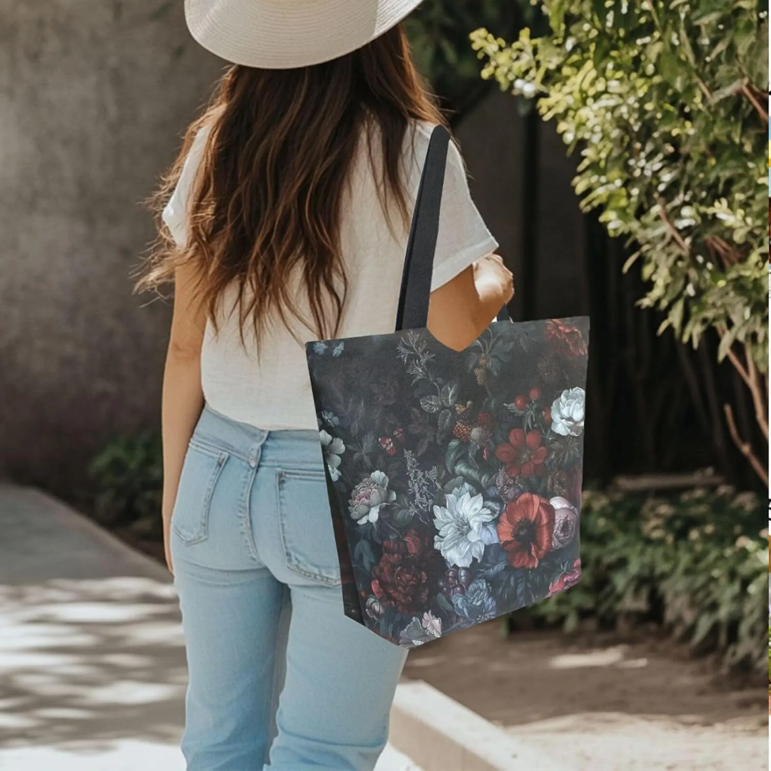 Canvas Tote Bag for Women with Zipper Pocket Reusable Grocery Shopping Bags Large Travel Shoulder Bag Handbag Bags