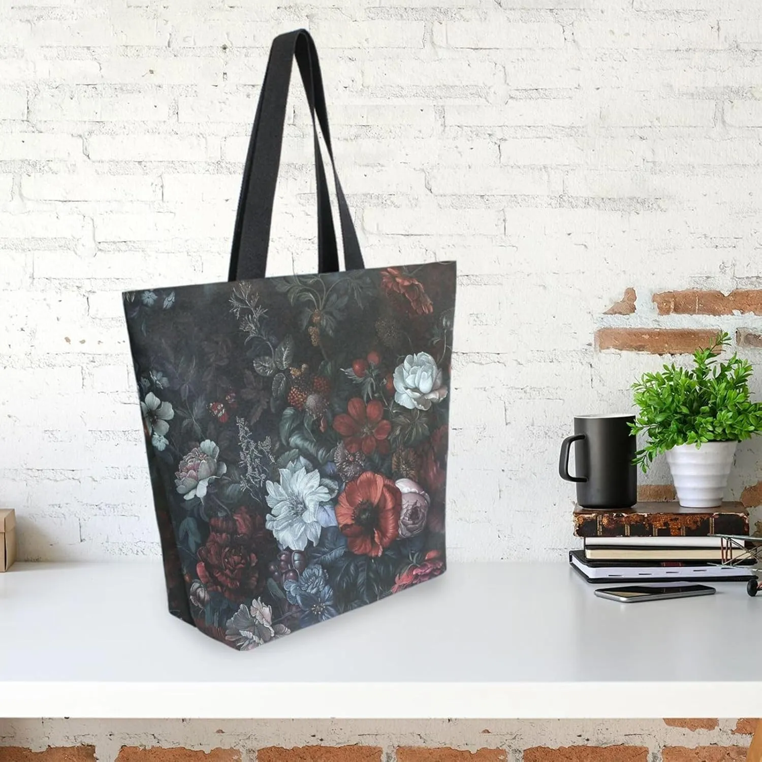 Canvas Tote Bag for Women with Zipper Pocket Reusable Grocery Shopping Bags Large Travel Shoulder Bag Handbag Bags