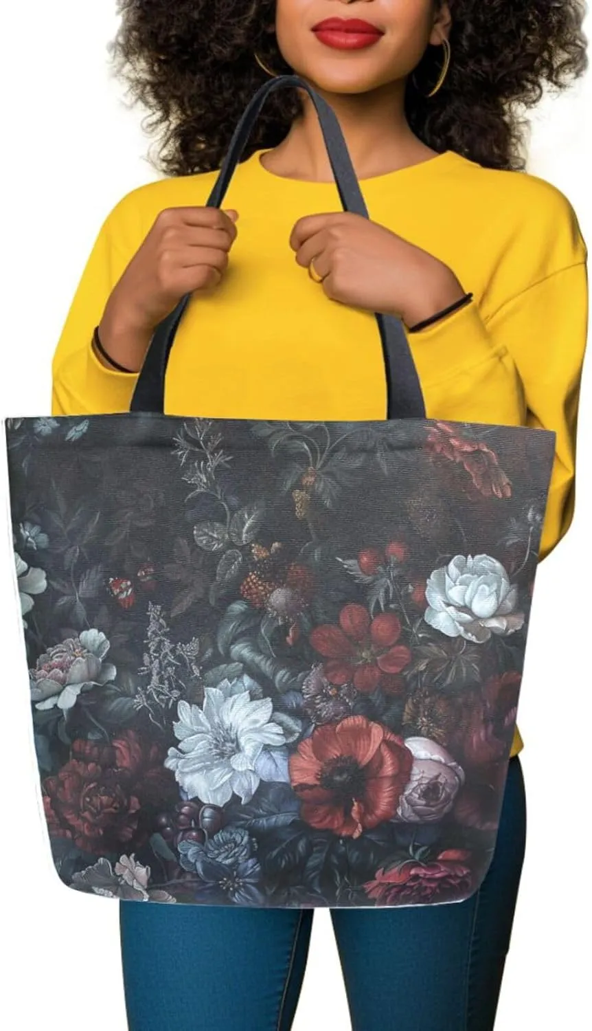 Canvas Tote Bag for Women with Zipper Pocket Reusable Grocery Shopping Bags Large Travel Shoulder Bag Handbag Bags
