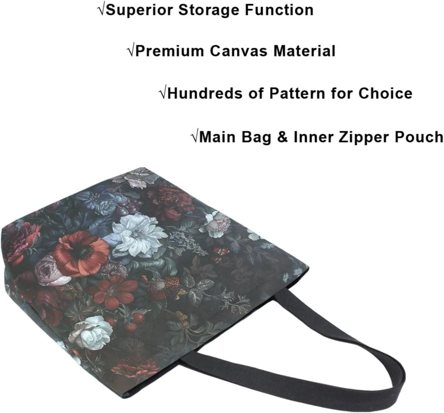 Canvas Tote Bag for Women with Zipper Pocket Reusable Grocery Shopping Bags Large Travel Shoulder Bag Handbag Bags