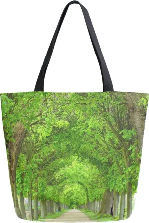 Canvas Tote Bag Lined Footpath Spring Woman Beach Bag Tunnel-like Avenue Trees Shoulder Bag School Had Bag Handbag Holiday Gift