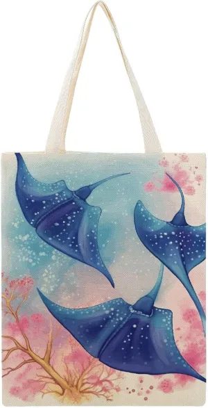 Canvas Tote Bag, Sea Animals Stingrays Print Canvas Shoulder Bag Trendy Tote Bag All-purpose Tote Bag Reusable Market Bag, 38x46cm