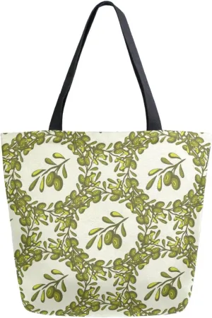 Canvas Tote Bag Summer Oliver Wreath Women Shoulder Bag Vintage Leaves Reusable Grocery Bags Large Handbag Travel Shopping Bag for School Nursing Gift Outdoors