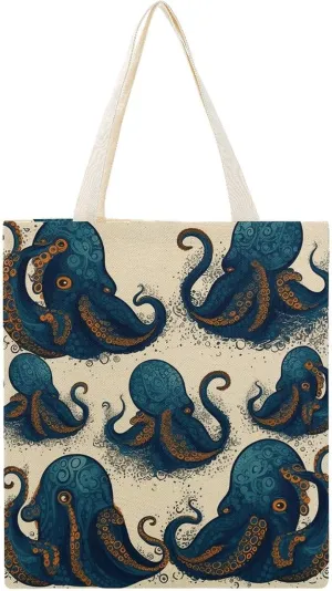 Canvas Tote Bag, Tentacles Octopus Print Canvas Shoulder Bag Trendy Tote Bag All-purpose Tote Bag Reusable Market Bag