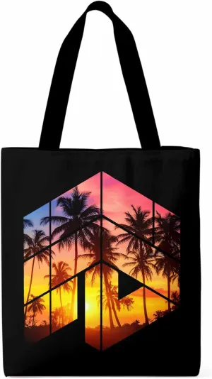 Canvas Tote Bag Tropical Coconut Trees Reusable Grocery Shopping Bags with Handle, Sunset Sun Large Canvas