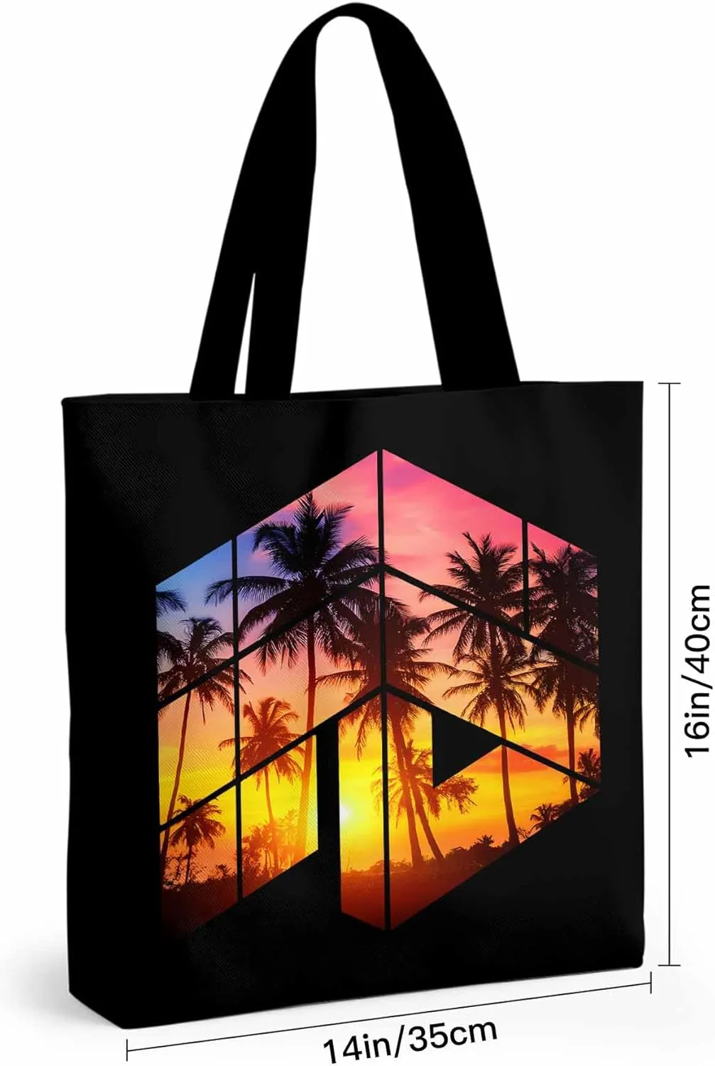 Canvas Tote Bag Tropical Coconut Trees Reusable Grocery Shopping Bags with Handle, Sunset Sun Large Canvas