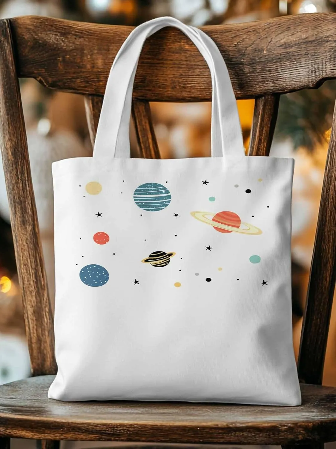 Canvas Tote Bag Universe Planet Reusable Grocery Shopping Bags with Handle, Stars Space Large Canvas