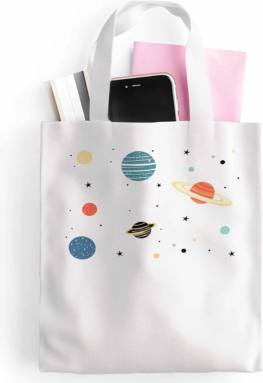 Canvas Tote Bag Universe Planet Reusable Grocery Shopping Bags with Handle, Stars Space Large Canvas