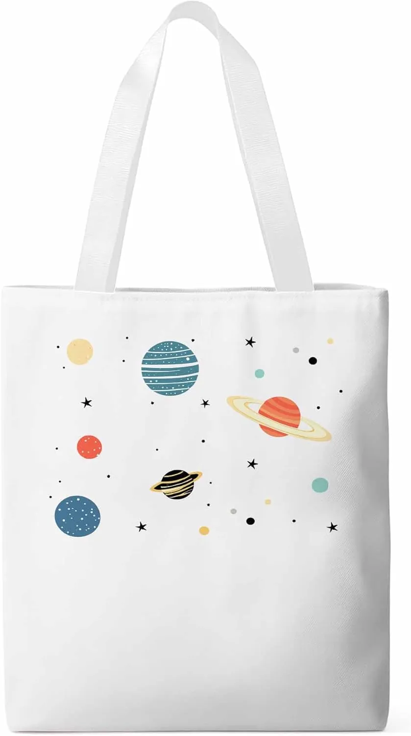 Canvas Tote Bag Universe Planet Reusable Grocery Shopping Bags with Handle, Stars Space Large Canvas