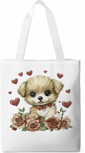 Canvas Tote Bag, Valentine's Day Aesthetic Canvas Tote Handbags for Women Shoulder Bag Cute Dog Cartoon