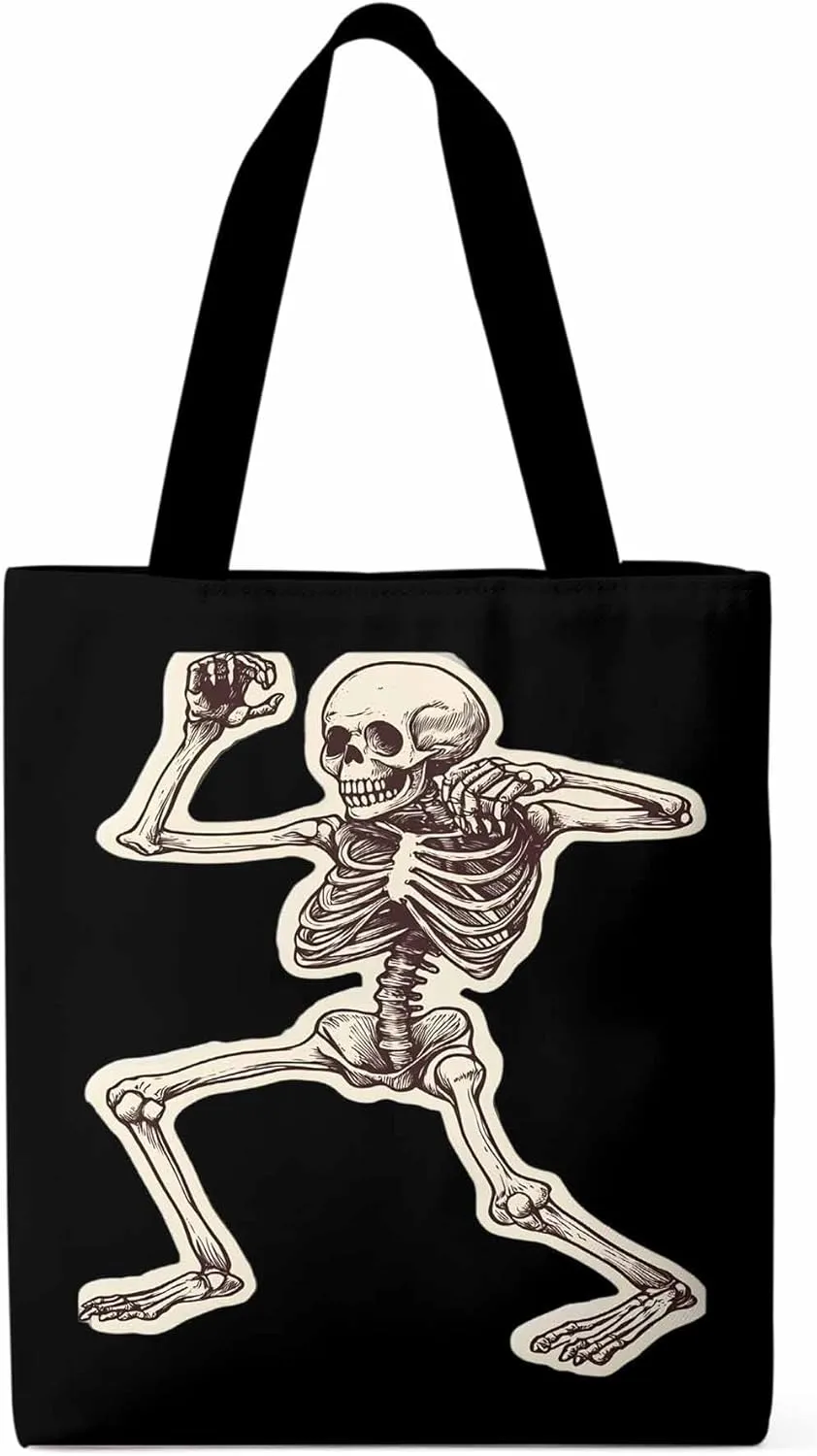 Canvas Tote Bag, Vintage Skeleton Print patterned Canvas Tote Handbags for Women Shoulder Bag,