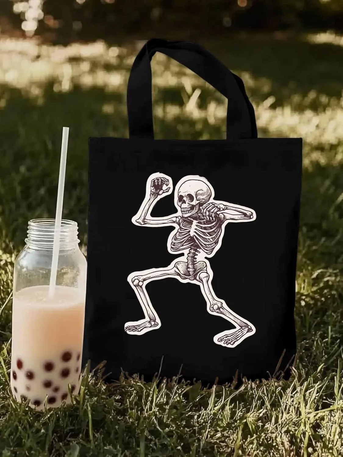 Canvas Tote Bag, Vintage Skeleton Print patterned Canvas Tote Handbags for Women Shoulder Bag,