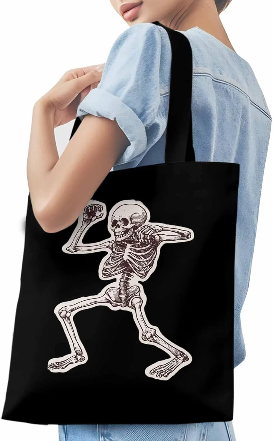 Canvas Tote Bag, Vintage Skeleton Print patterned Canvas Tote Handbags for Women Shoulder Bag,