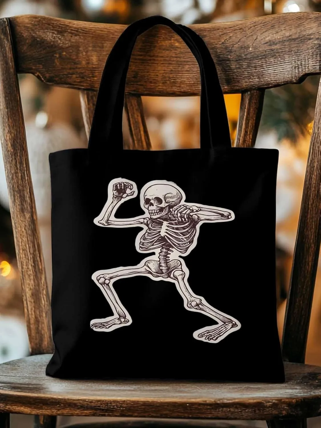 Canvas Tote Bag, Vintage Skeleton Print patterned Canvas Tote Handbags for Women Shoulder Bag,