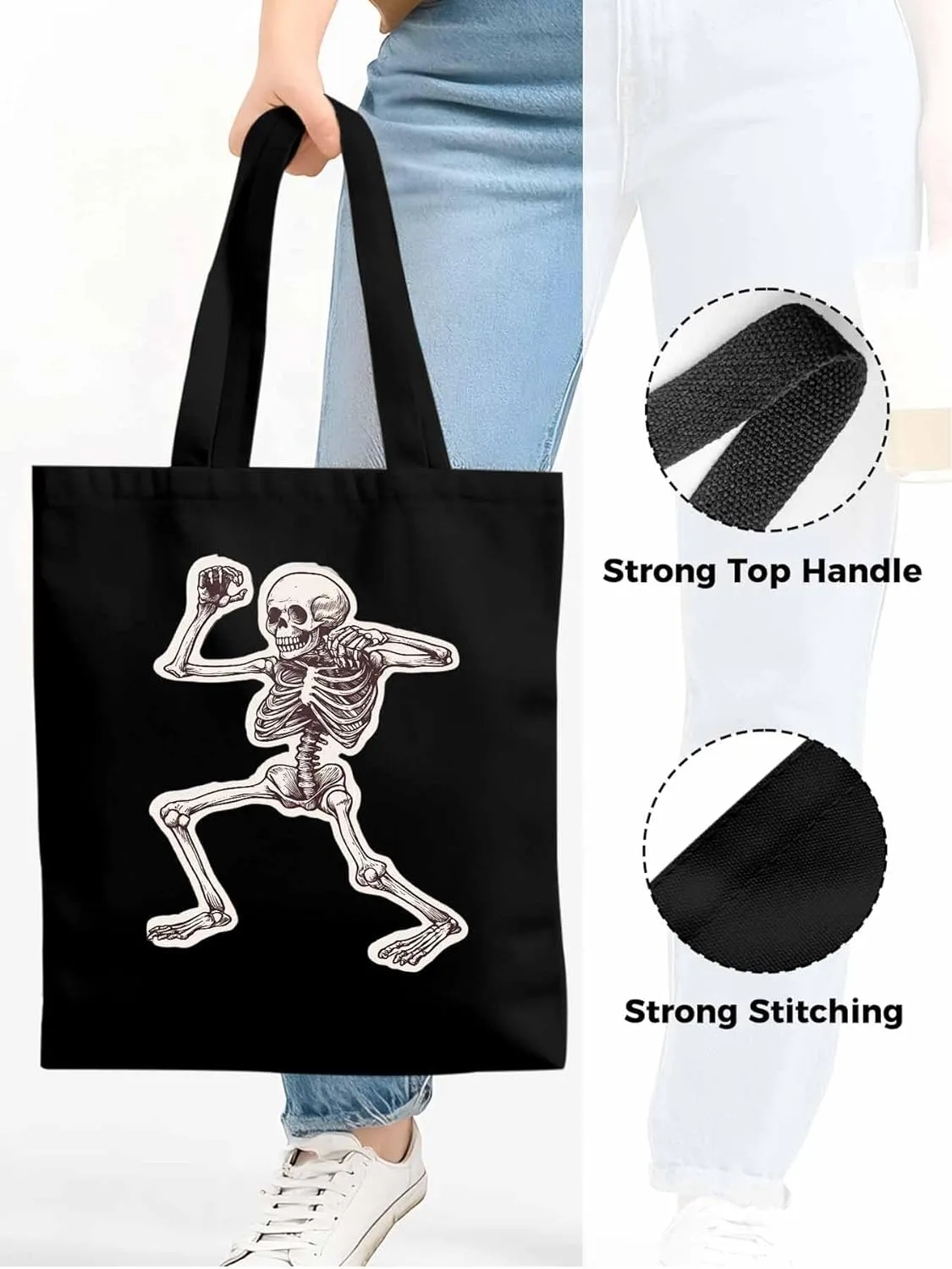 Canvas Tote Bag, Vintage Skeleton Print patterned Canvas Tote Handbags for Women Shoulder Bag,