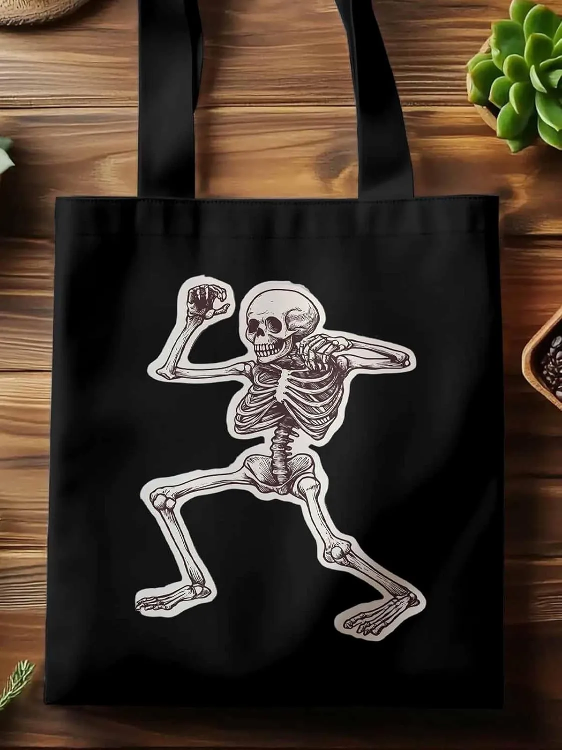 Canvas Tote Bag, Vintage Skeleton Print patterned Canvas Tote Handbags for Women Shoulder Bag,