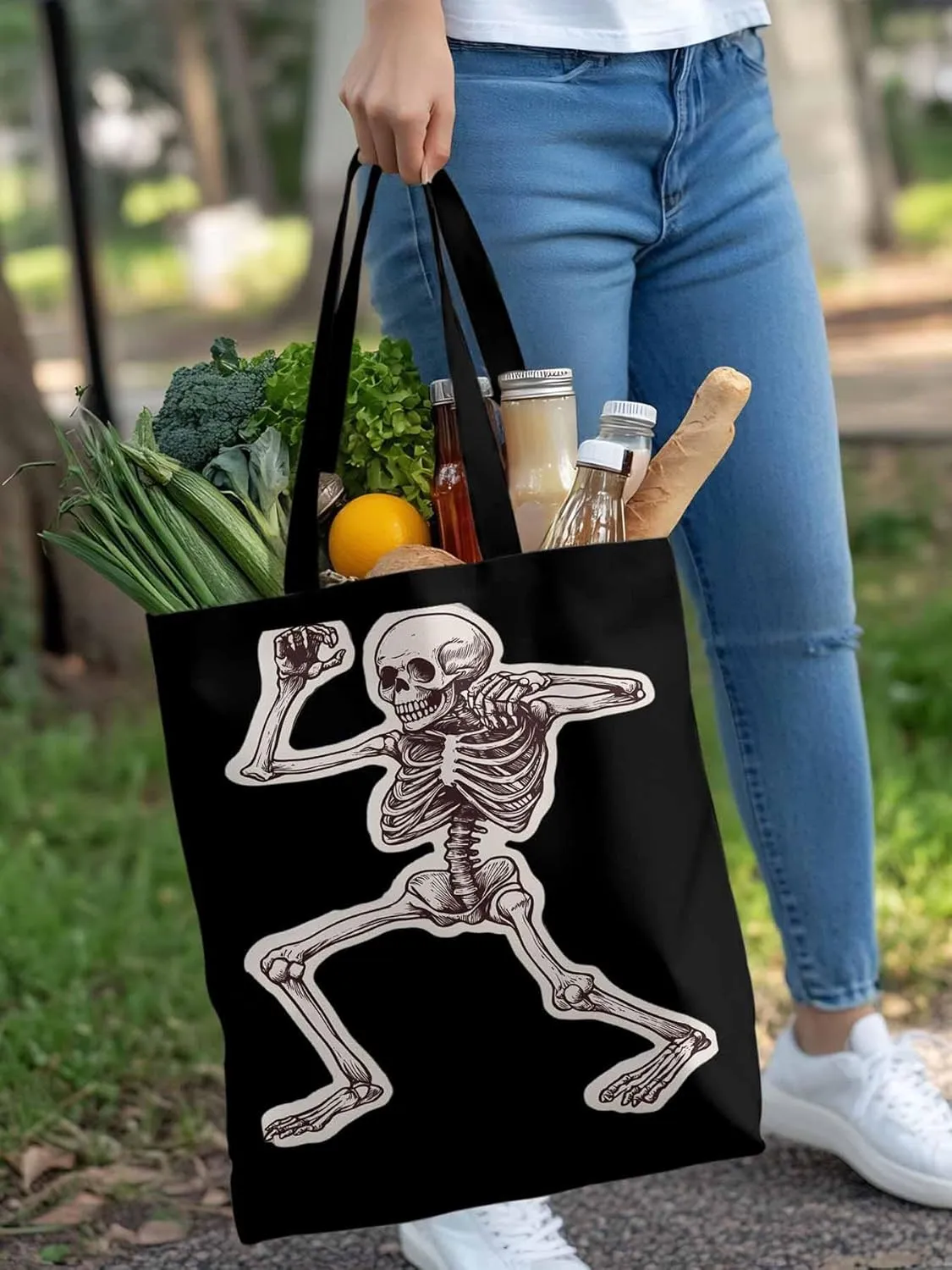 Canvas Tote Bag, Vintage Skeleton Print patterned Canvas Tote Handbags for Women Shoulder Bag,