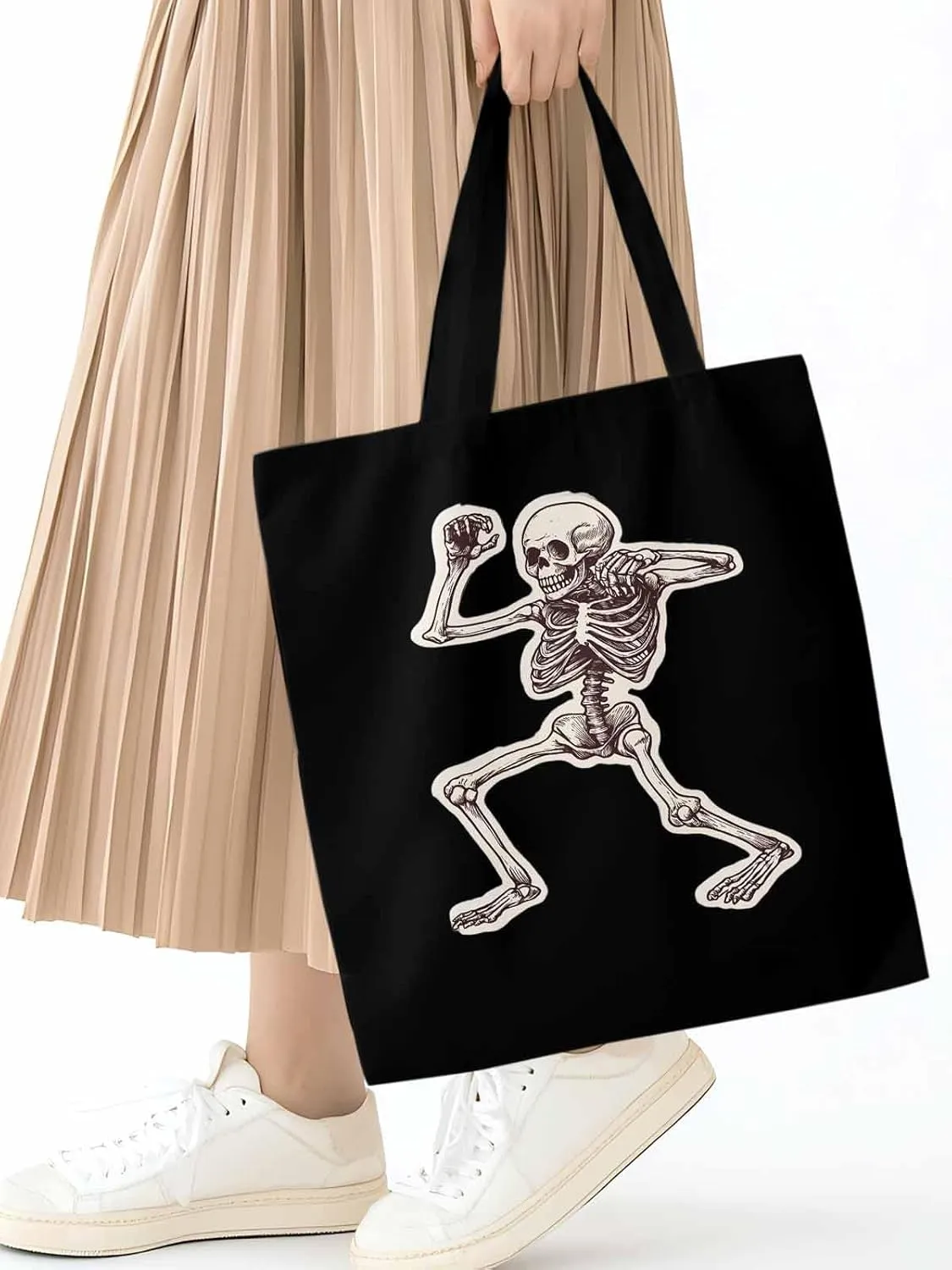 Canvas Tote Bag, Vintage Skeleton Print patterned Canvas Tote Handbags for Women Shoulder Bag,