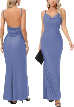 Capuffy Women Drape Neck Formal Maxi Dresses Lace Backless Cocktail Party Dress Spaghetti Straps Mermaid Evening Gown 221