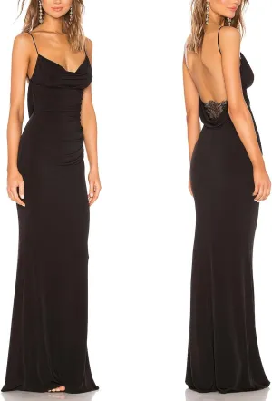 Capuffy Women Drape Neck Formal Maxi Dresses Lace Backless Cocktail Party Dress Spaghetti Straps Mermaid Evening Gown 221