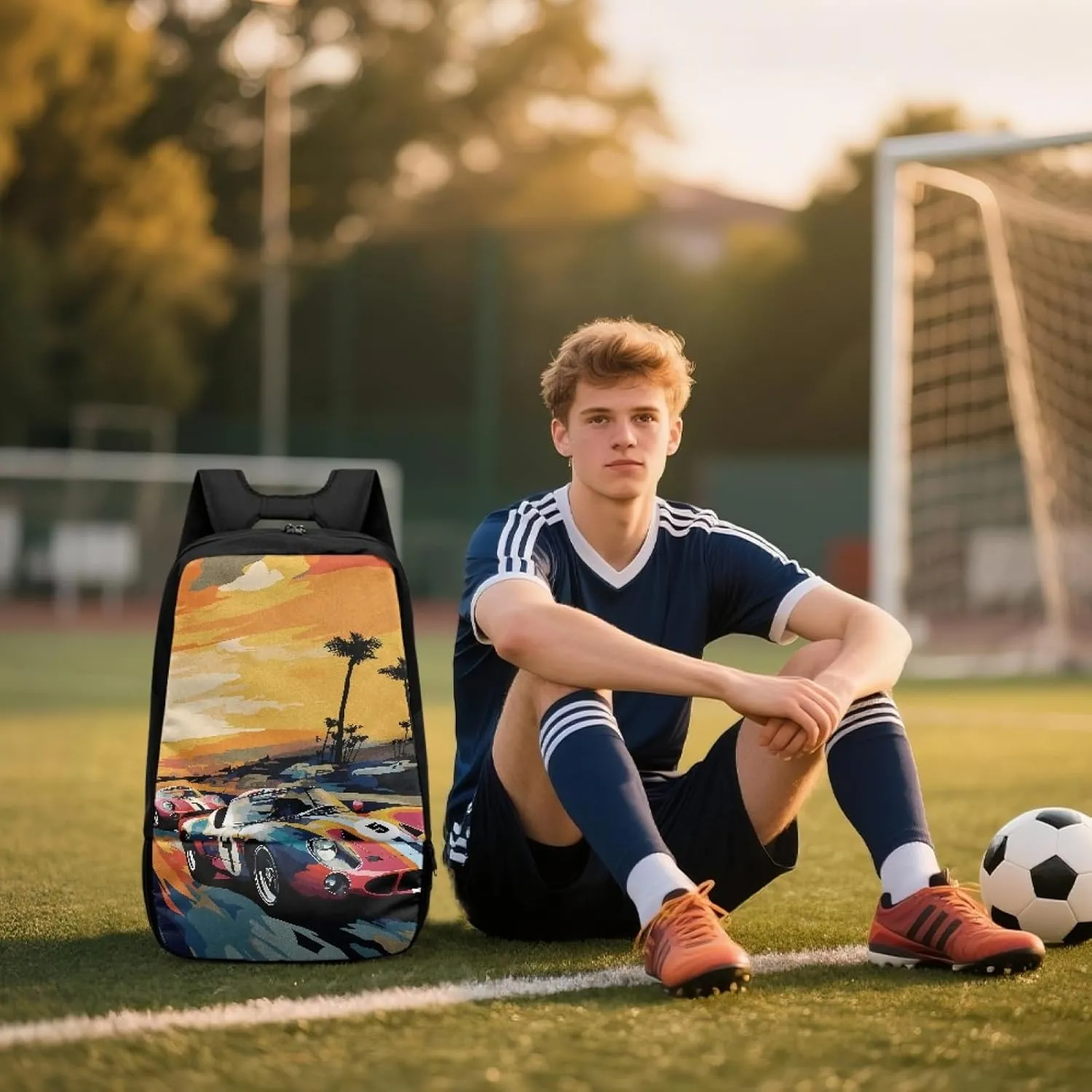 Car Boys Sports Backpack with Ball Compartment,Cool Duffle Bags for 6-14 Years Kids Multifunctional Bookbag for Elementary Children Equipment Bag for Football Soccer