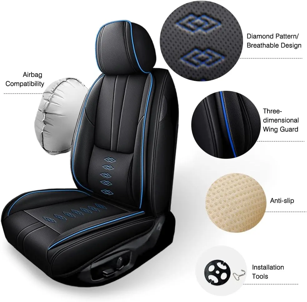 Car Seat Covers for Mercedes-Benz AMG EQE 2023-2024 2025,Waterproof Leather Seat Covers 5-Seats Standard,Interior Accessories with Airbag,Automobile Seat Cover Sets for AMG EQE(Black Blue)