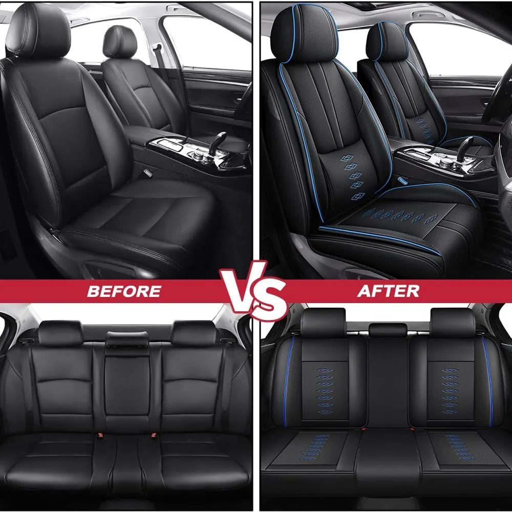 Car Seat Covers for Mercedes-Benz AMG EQE 2023-2024 2025,Waterproof Leather Seat Covers 5-Seats Standard,Interior Accessories with Airbag,Automobile Seat Cover Sets for AMG EQE(Black Blue)
