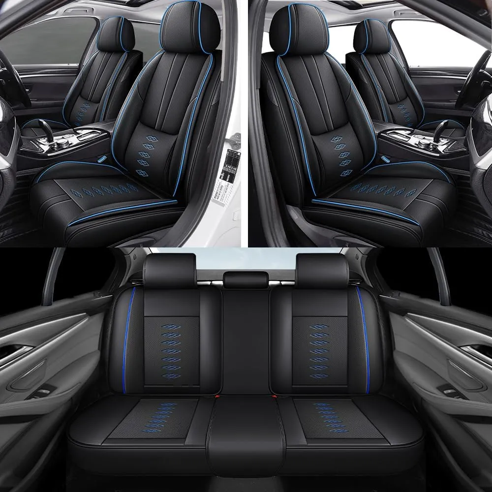Car Seat Covers for Mercedes-Benz AMG EQE 2023-2024 2025,Waterproof Leather Seat Covers 5-Seats Standard,Interior Accessories with Airbag,Automobile Seat Cover Sets for AMG EQE(Black Blue)