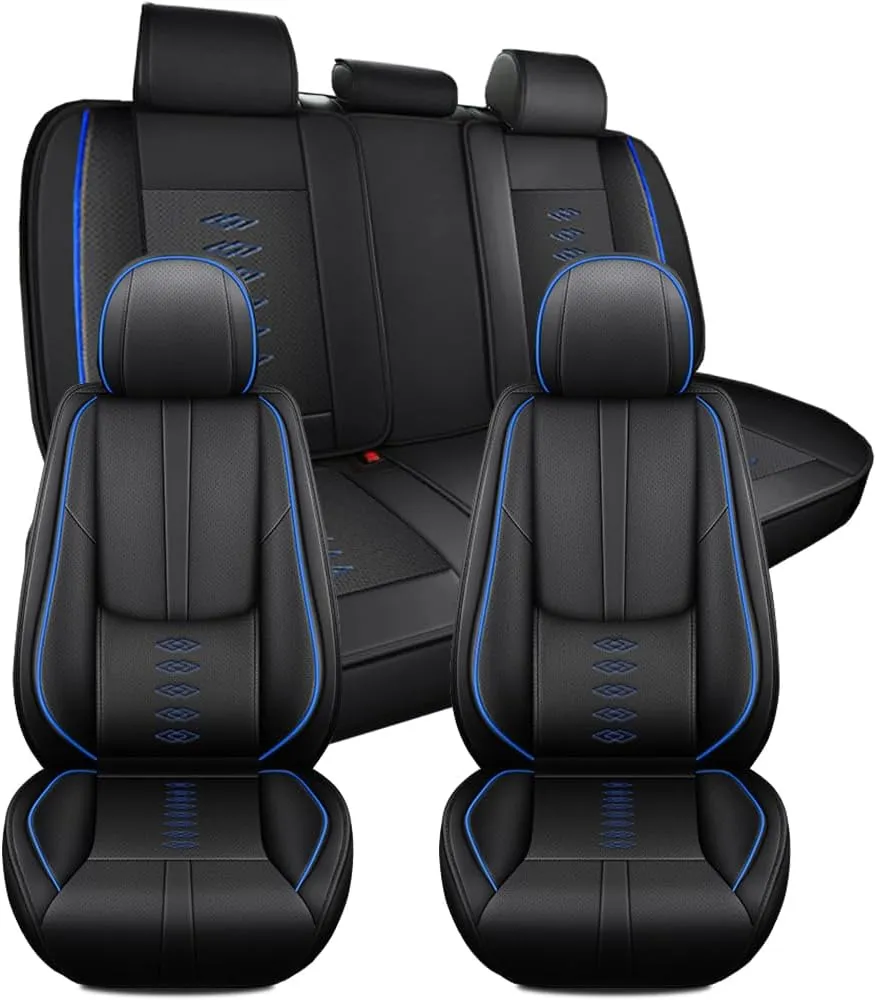 Car Seat Covers for Mercedes-Benz AMG EQE 2023-2024 2025,Waterproof Leather Seat Covers 5-Seats Standard,Interior Accessories with Airbag,Automobile Seat Cover Sets for AMG EQE(Black Blue)