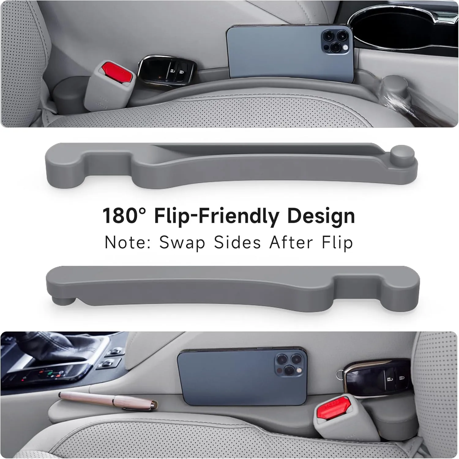 Car Seat Gap Filler Set of 2, Soft Foam Multifunctional Seat Side Gap Filler with Organizer & Hook Function, 3in1 Gap Stopper Universal Fit Car SUV Truck Fill The Gap Between Seat & Console