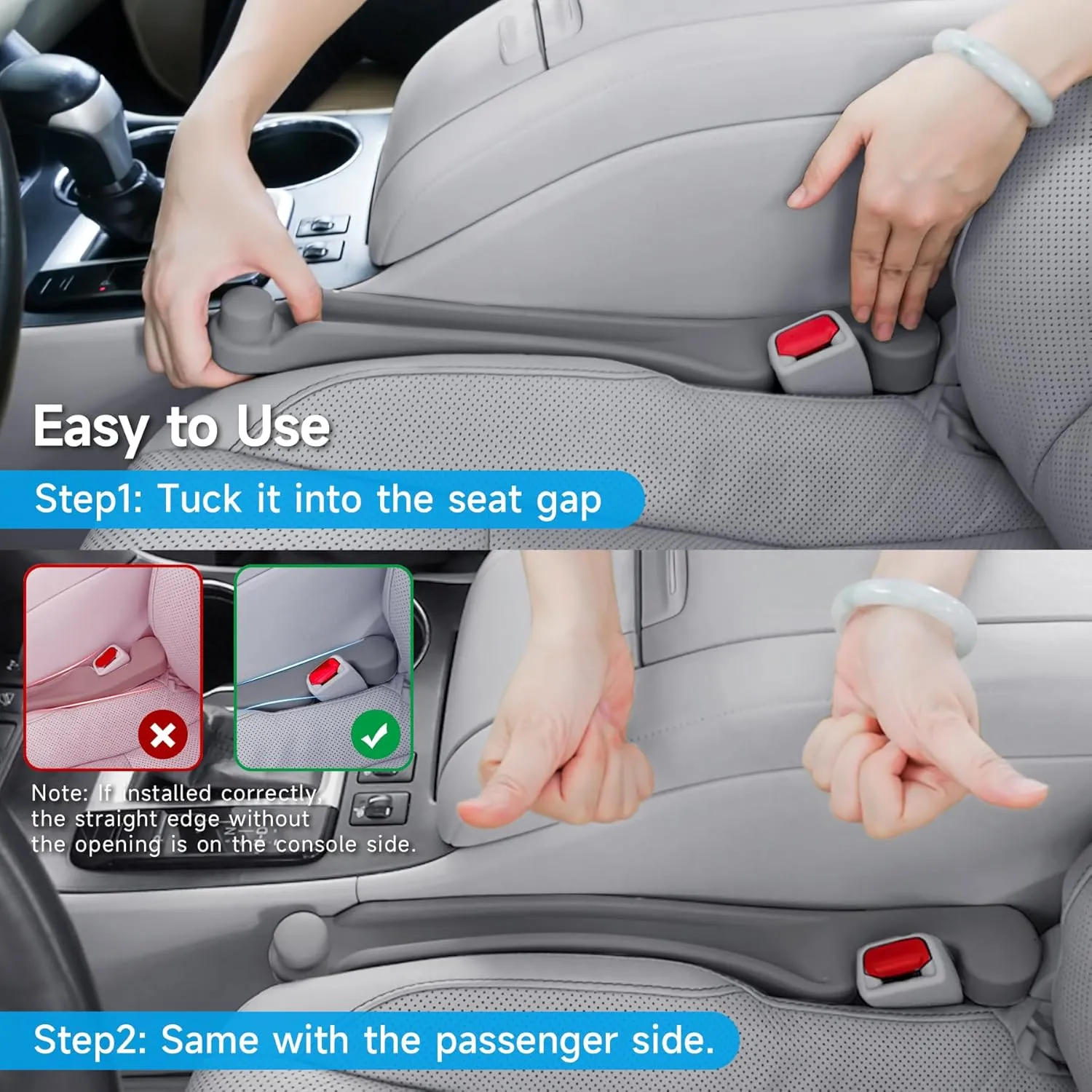 Car Seat Gap Filler Set of 2, Soft Foam Multifunctional Seat Side Gap Filler with Organizer & Hook Function, 3in1 Gap Stopper Universal Fit Car SUV Truck Fill The Gap Between Seat & Console