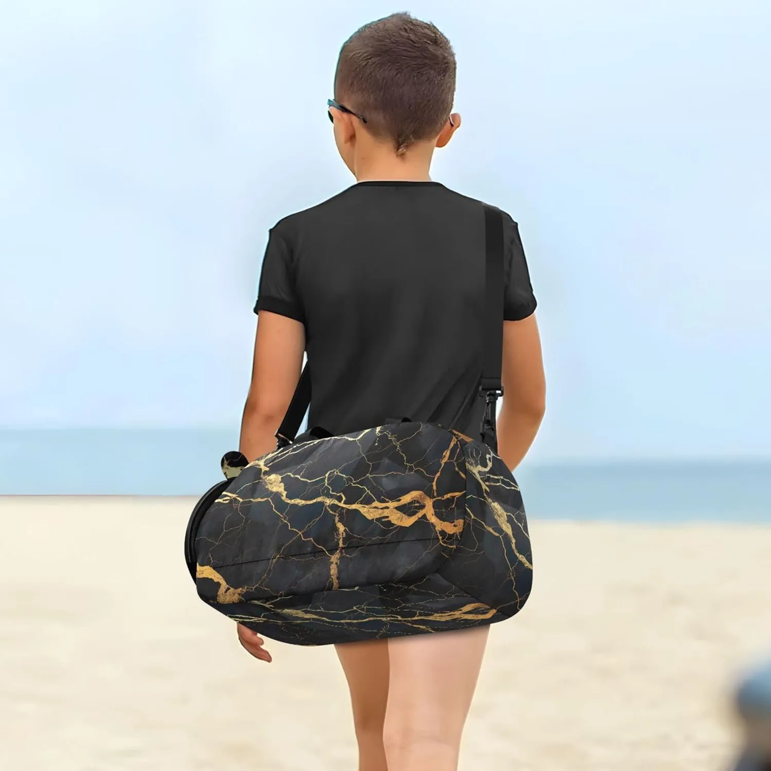 Carry on Duffel Bag Boy Black and Gold Marble Weekender Overnight Girls Duffle Bags for Travel Kids Dance Duffle