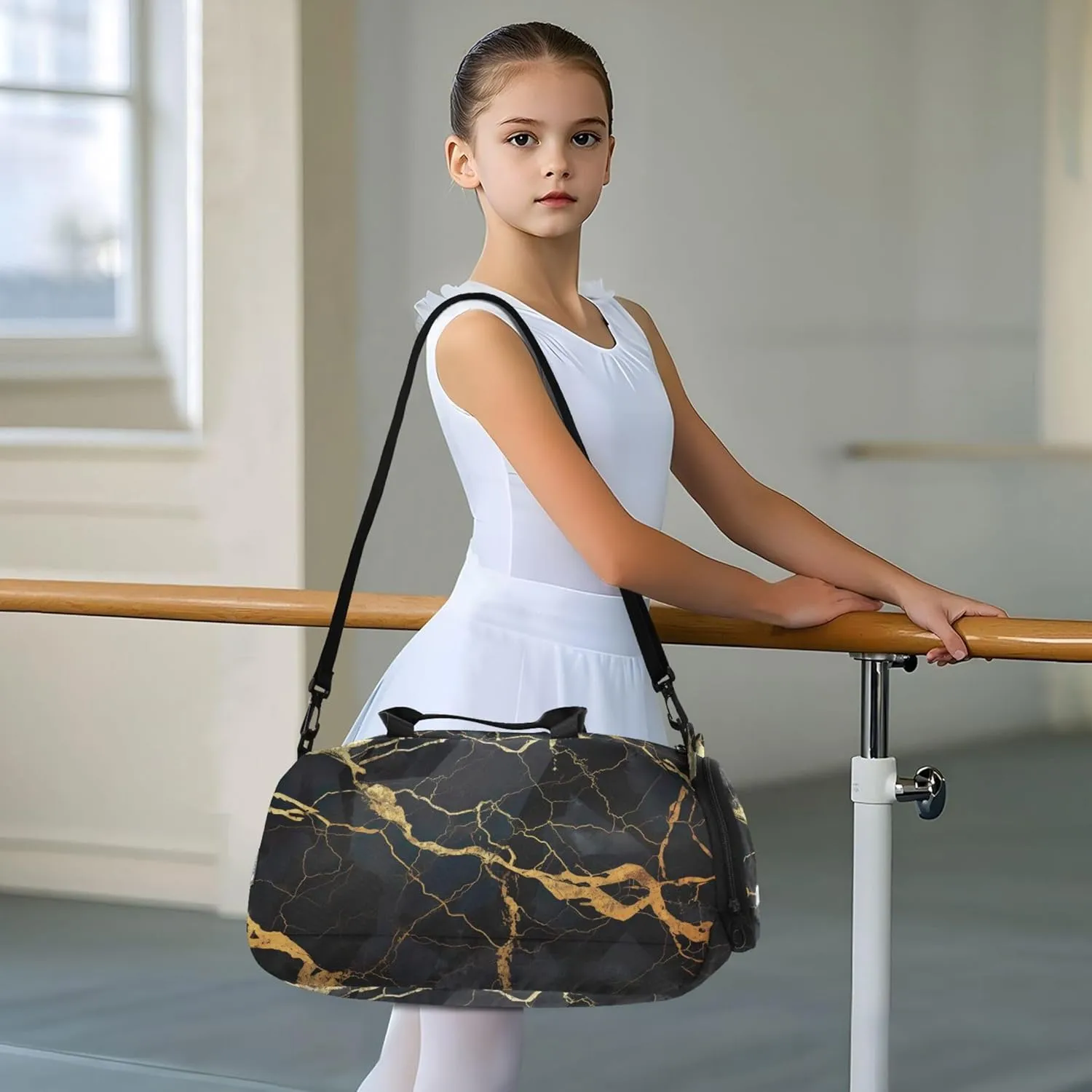 Carry on Duffel Bag Boy Black and Gold Marble Weekender Overnight Girls Duffle Bags for Travel Kids Dance Duffle