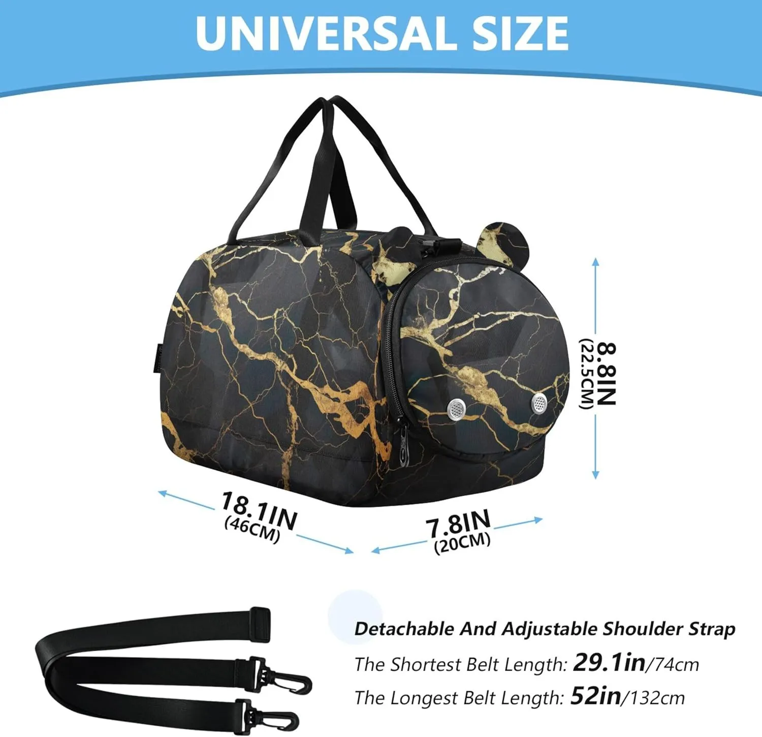 Carry on Duffel Bag Boy Black and Gold Marble Weekender Overnight Girls Duffle Bags for Travel Kids Dance Duffle