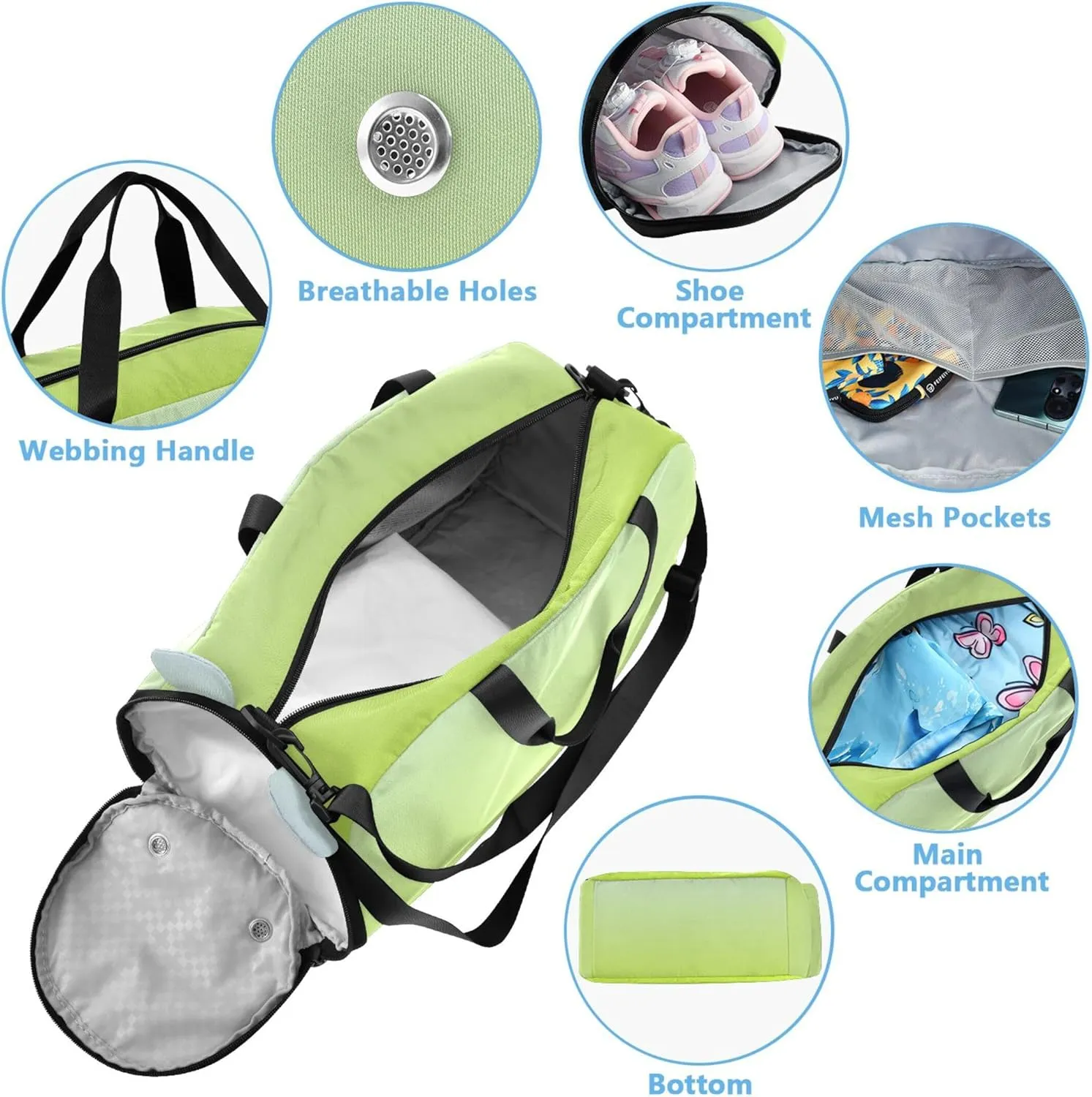 Carry on Duffel Bag Boy Lime Green Blue Gradient Toddler Weekender Bags Girls Duffle Bags Travel Tote Kids Duffle Bag