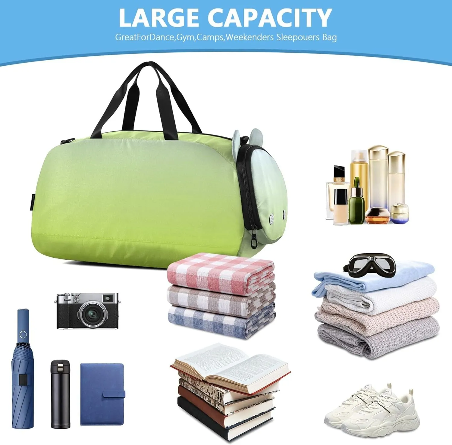 Carry on Duffel Bag Boy Lime Green Blue Gradient Toddler Weekender Bags Girls Duffle Bags Travel Tote Kids Duffle Bag
