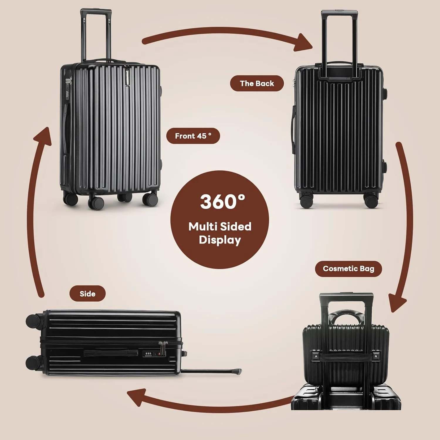 Carry on Luggage 22x14x9 Airline Approved Carry On Luggage Set,Hardside Luggage with Spinner Wheels TSA Lock PC Material (Black)