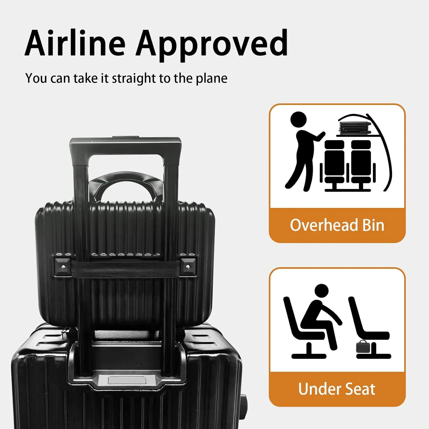 Carry on Luggage 22x14x9 Airline Approved Carry On Luggage Set,Hardside Luggage with Spinner Wheels TSA Lock PC Material (Black)