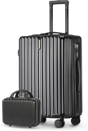 Carry on Luggage 22x14x9 Airline Approved Carry On Luggage Set,Hardside Luggage with Spinner Wheels TSA Lock PC Material (Black)
