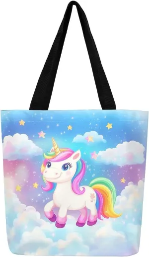 Cartoon Black Cute Girls Canvas Tote Bag