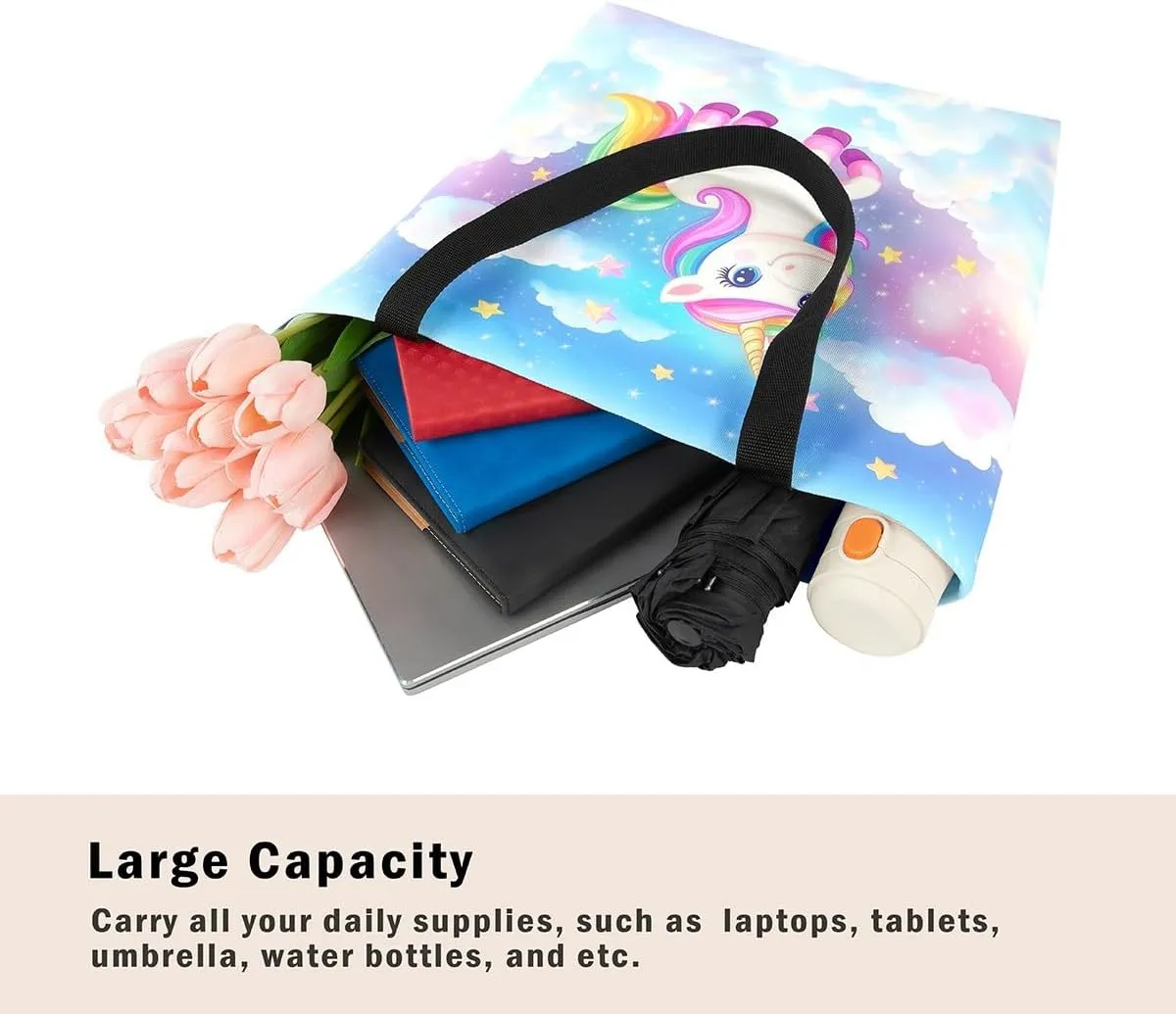 Cartoon Black Cute Girls Canvas Tote Bag
