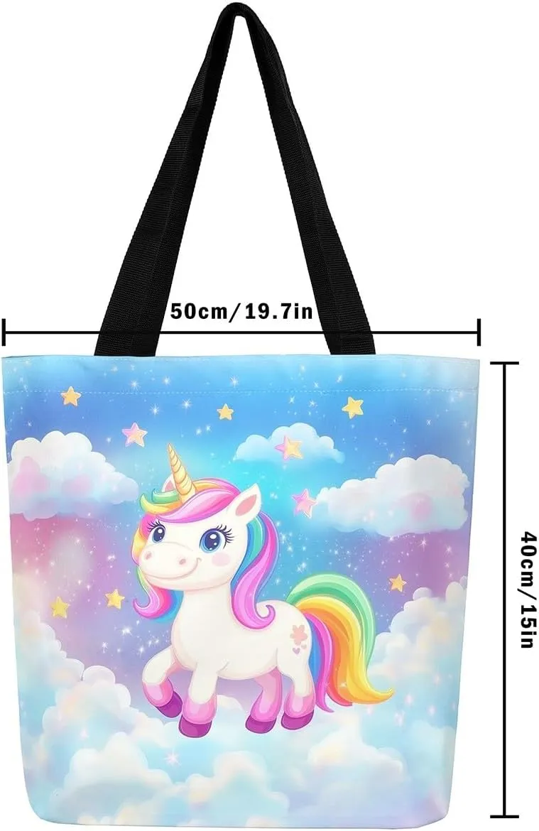 Cartoon Black Cute Girls Canvas Tote Bag