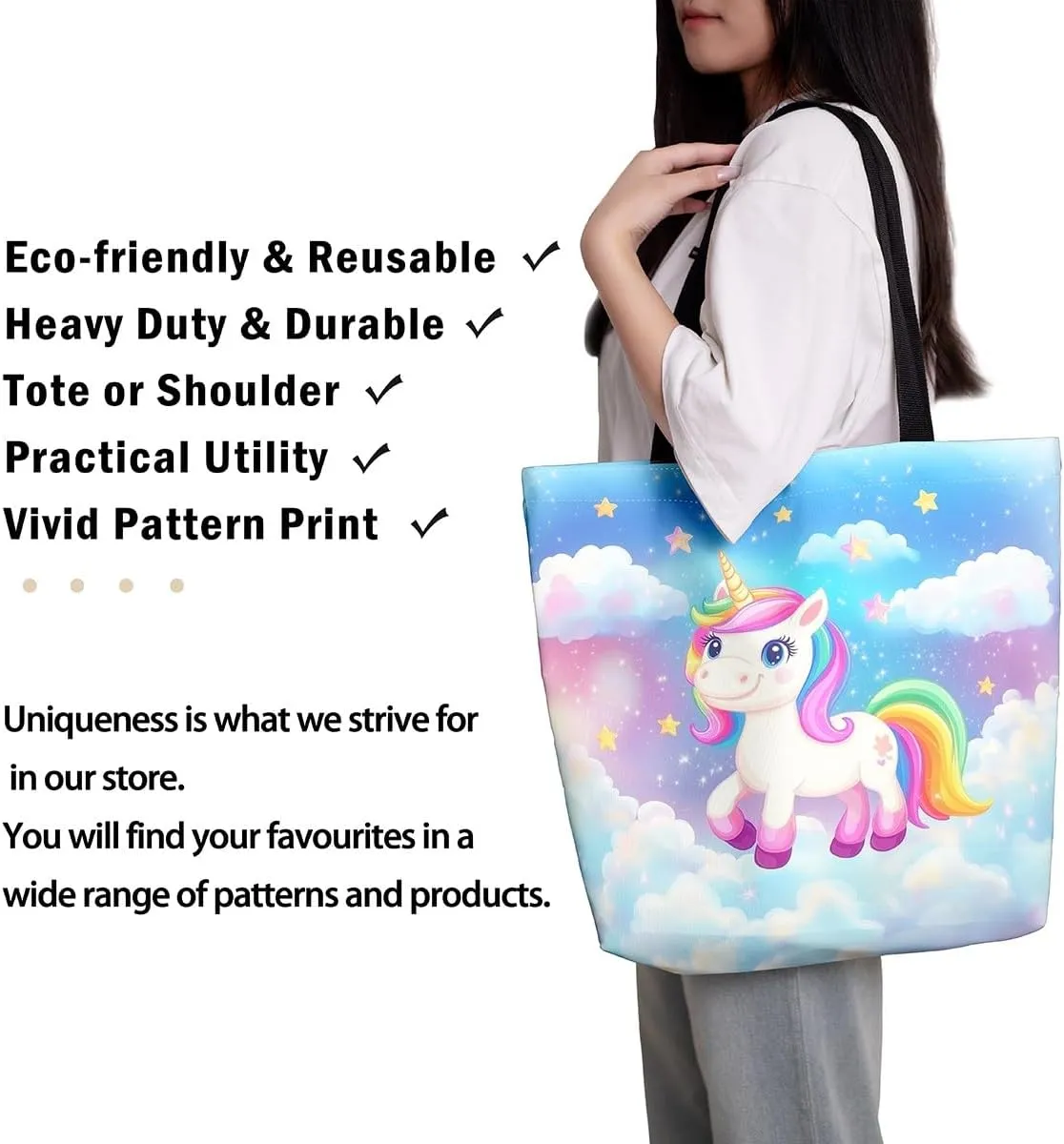 Cartoon Black Cute Girls Canvas Tote Bag