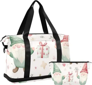 Cartoon Cute Christmas Dwarfs Travel Duffel Bags Weekender Duffel Bag with Toiletry Bag for Sports Multifunctional